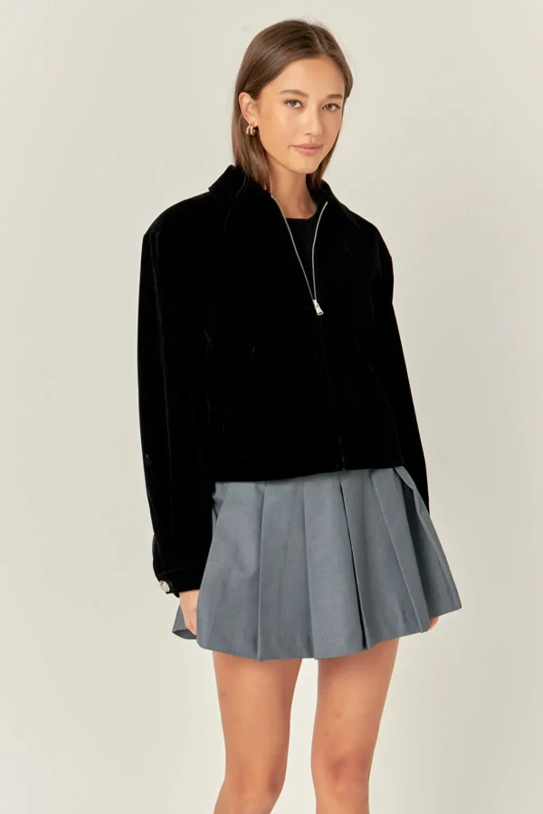 ENGLISH FACTORY Jackets & Coats | Tops*- Velvet Bomber Jacket BLACK