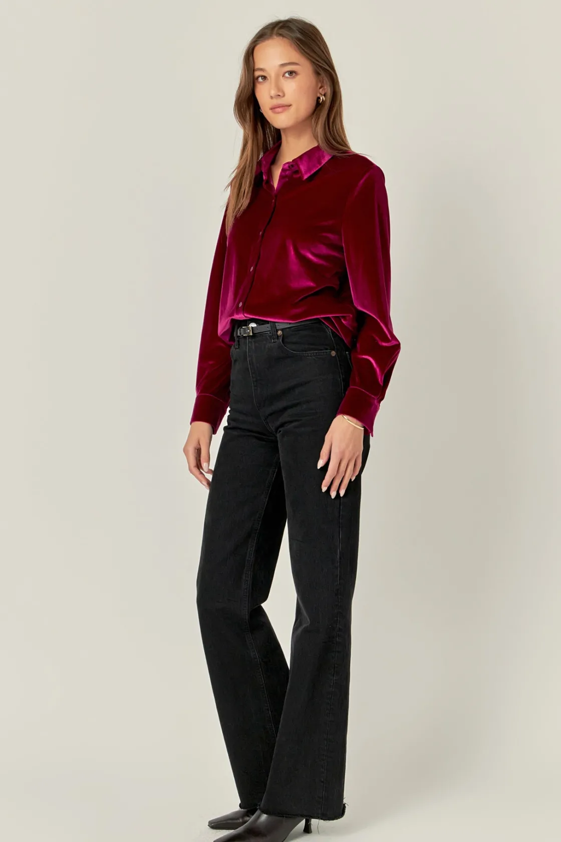 english_factory__velvet_c_1.webp ENGLISH FACTORY Shirts & Blouses | Tops*- Velvet Classic Shirt BERRY
