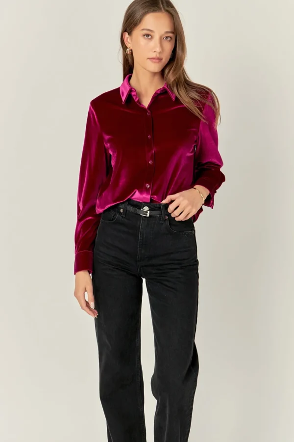 ENGLISH FACTORY Shirts & Blouses | Tops*- Velvet Classic Shirt BERRY