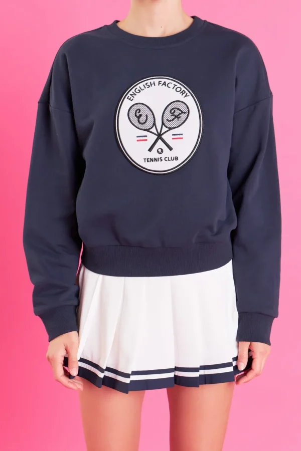 ENGLISH FACTORY Tops*- Velvet Patch Sweatshirt NAVY