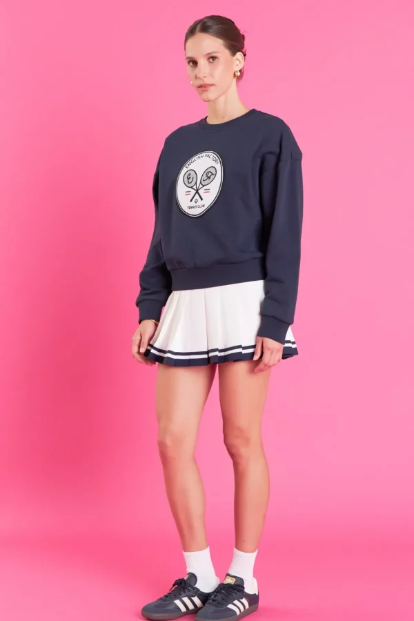 ENGLISH FACTORY Tops*- Velvet Patch Sweatshirt NAVY