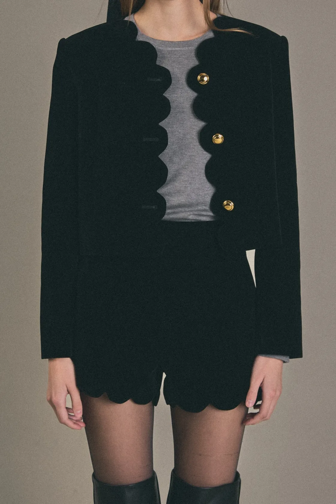 english_factory__velvet_s_0.webp ENGLISH FACTORY Matching Sets | Jackets & Coats*- Velvet Scallop Jacket BLACK