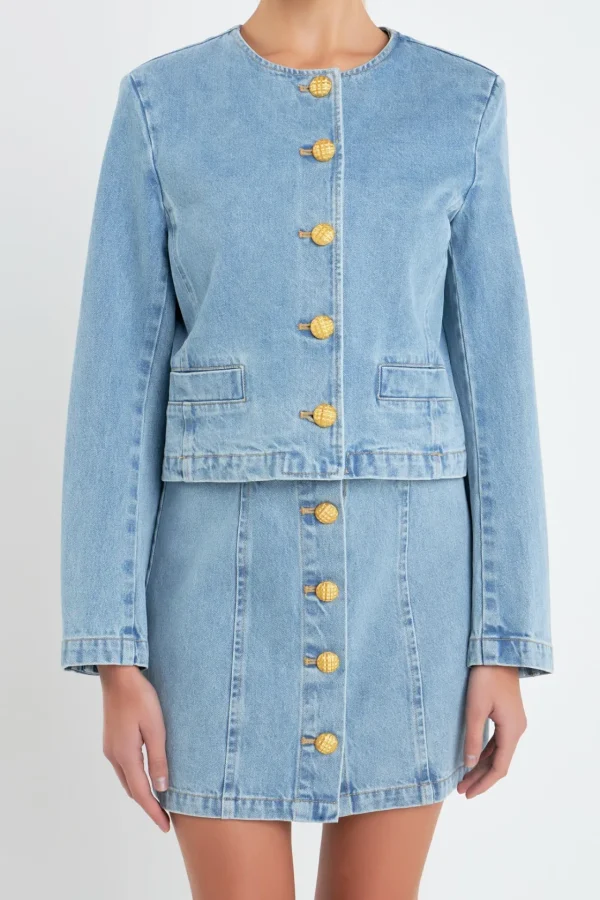 ENGLISH FACTORY Denim | Matching Sets*- Vivienne Cropped Denim Jacket