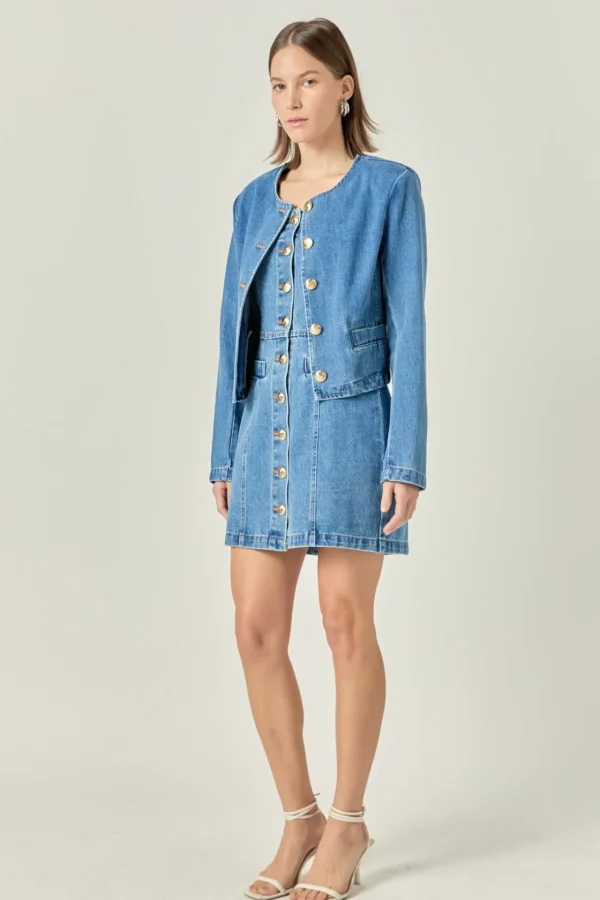 ENGLISH FACTORY Denim | Matching Sets*- Vivienne Cropped Denim Jacket