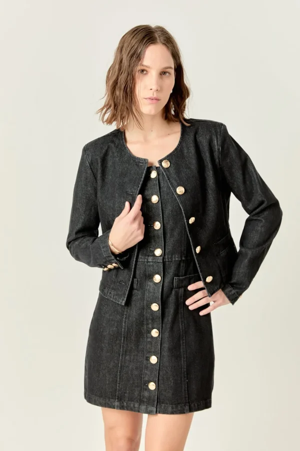 ENGLISH FACTORY Denim | Matching Sets*- Vivienne Cropped Denim Jacket
