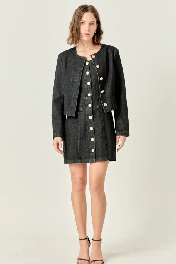 ENGLISH FACTORY Denim | Matching Sets*- Vivienne Cropped Denim Jacket