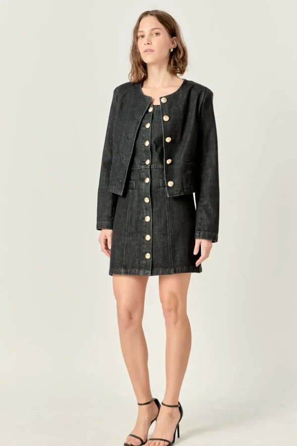 ENGLISH FACTORY Denim | Matching Sets*- Vivienne Cropped Denim Jacket