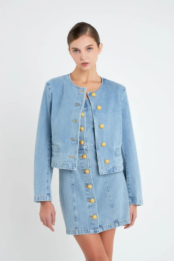 ENGLISH FACTORY Denim | Matching Sets*- Vivienne Cropped Denim Jacket