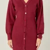 ENGLISH FACTORY Knit Dresses | Sweaters & Knits*- V-Neck Cardigan Mini Knit Dress BURGUNDY