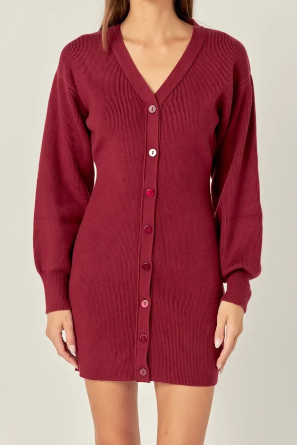 ENGLISH FACTORY Knit Dresses | Sweaters & Knits*- V-Neck Cardigan Mini Knit Dress BURGUNDY