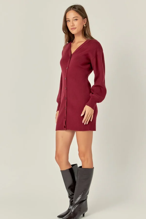 ENGLISH FACTORY Knit Dresses | Sweaters & Knits*- V-Neck Cardigan Mini Knit Dress BURGUNDY