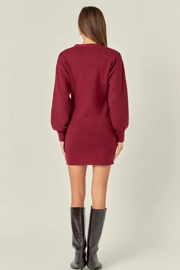 ENGLISH FACTORY Knit Dresses | Sweaters & Knits*- V-Neck Cardigan Mini Knit Dress BURGUNDY
