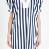 ENGLISH FACTORY Puff Sleeve | Tops*- V-neck Puffy Sleeves Dress NAVY/WHITE