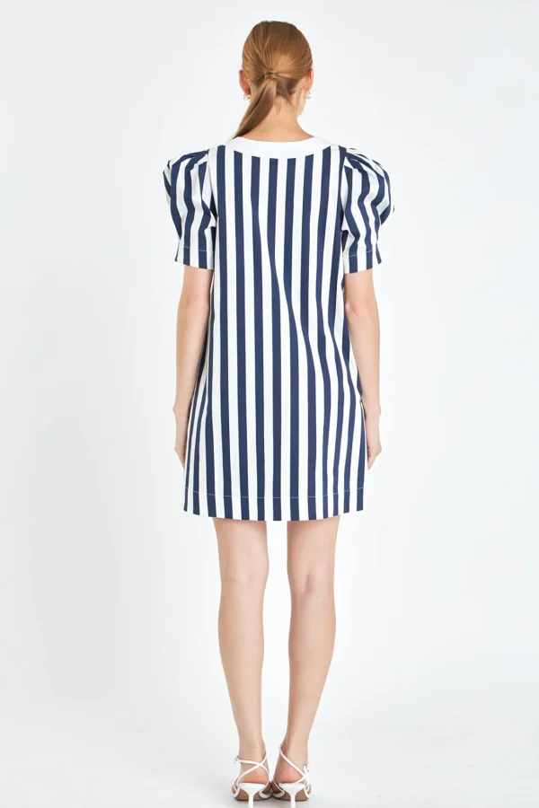 ENGLISH FACTORY Puff Sleeve | Tops*- V-neck Puffy Sleeves Dress NAVY/WHITE