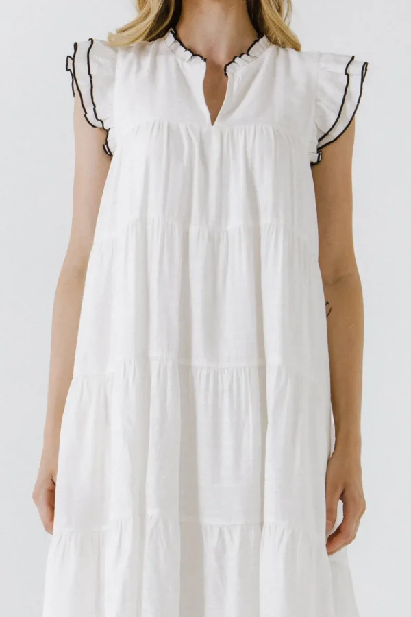 ENGLISH FACTORY Boho Dresses | White Dresses*- V-Neck Tiered Midi Dress WHITE