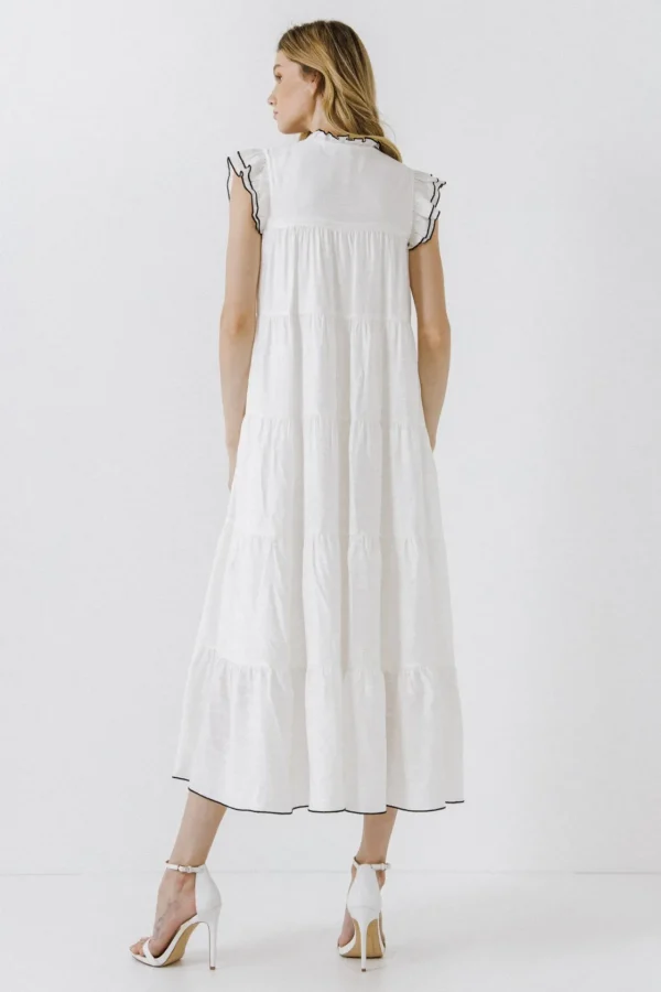 ENGLISH FACTORY Boho Dresses | White Dresses*- V-Neck Tiered Midi Dress WHITE
