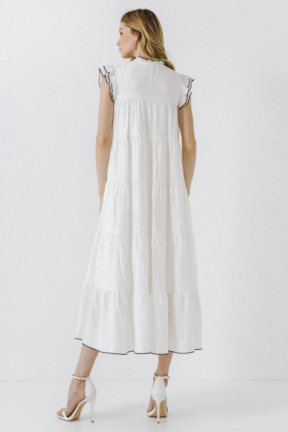 english_factory__vneck_ti_2.webp ENGLISH FACTORY Boho Dresses | White Dresses*- V-Neck Tiered Midi Dress WHITE