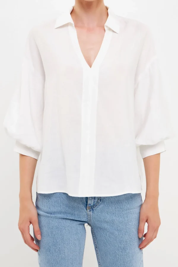 ENGLISH FACTORY Shirts & Blouses*- V-Neckline Drop Shoulder Blouse WHITE