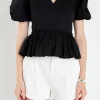 ENGLISH FACTORY Tops*- V-neckline Puff Sleeve Top