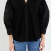 ENGLISH FACTORY Shirts & Blouses | Tops*- V-neckline Puff Sleeve Shirt BLACK