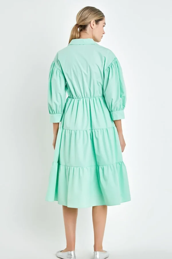 ENGLISH FACTORY Puff Sleeve | Tops*- V-neckline Puff Sleeve Midi Dress
