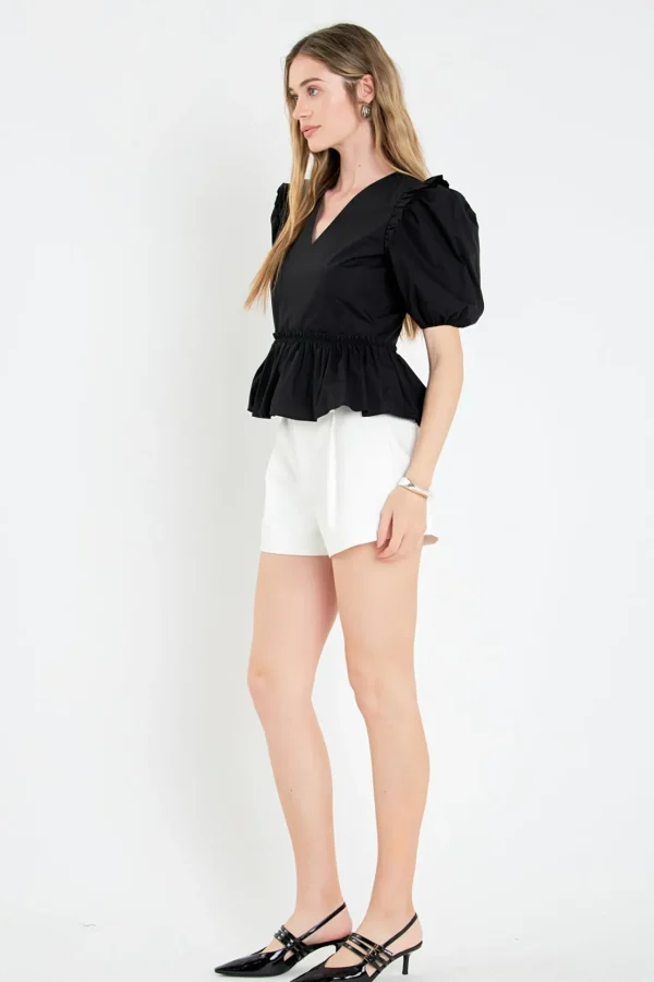 ENGLISH FACTORY Tops*- V-neckline Puff Sleeve Top
