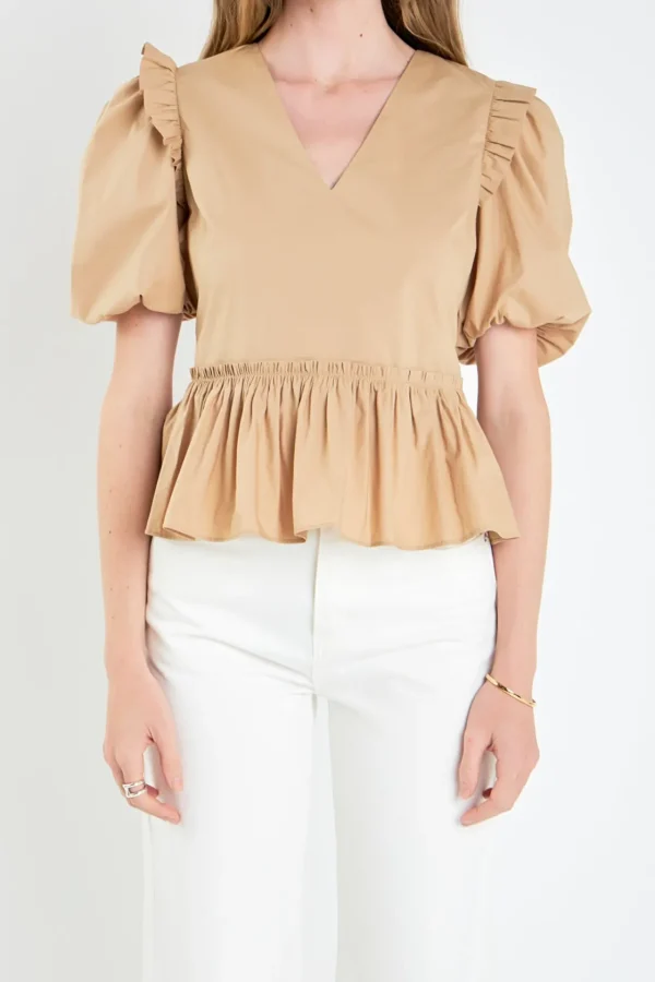 ENGLISH FACTORY Tops*- V-neckline Puff Sleeve Top