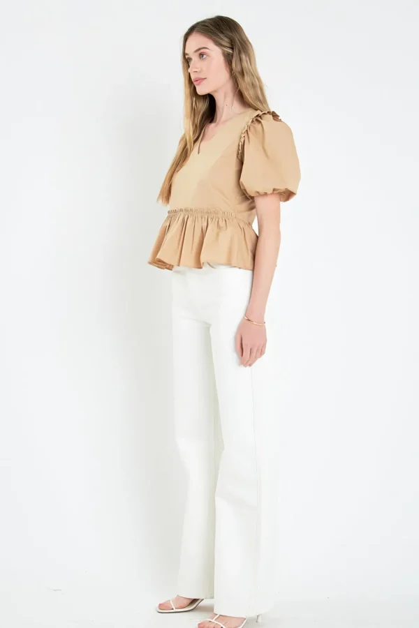ENGLISH FACTORY Tops*- V-neckline Puff Sleeve Top