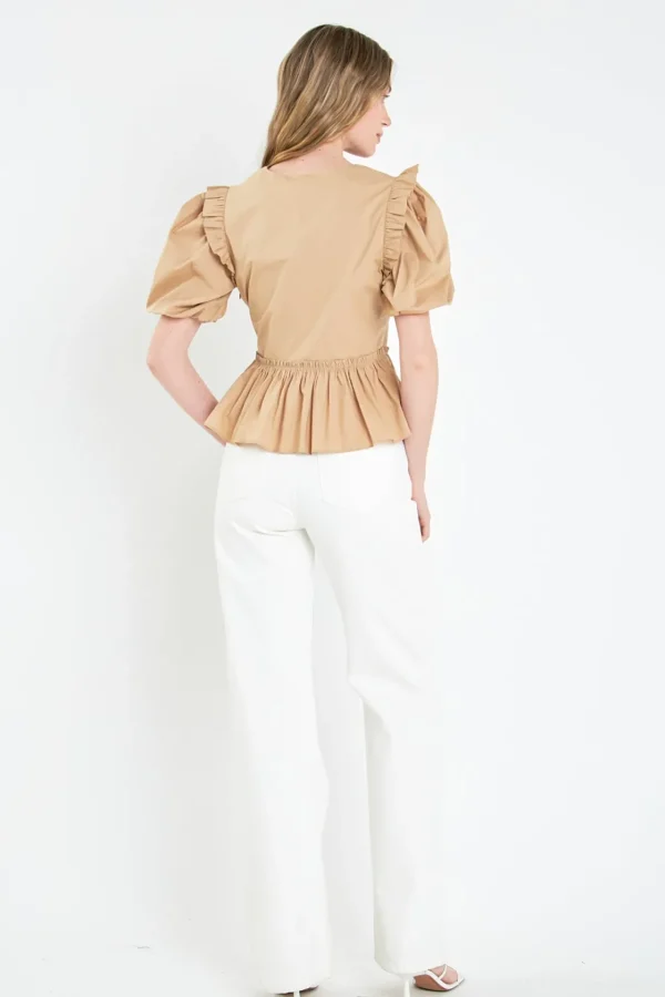 ENGLISH FACTORY Tops*- V-neckline Puff Sleeve Top