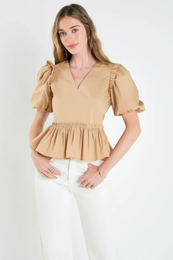 ENGLISH FACTORY Tops*- V-neckline Puff Sleeve Top