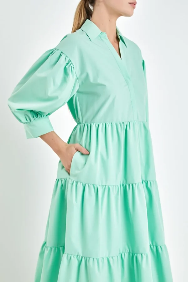 ENGLISH FACTORY Puff Sleeve | Tops*- V-neckline Puff Sleeve Midi Dress
