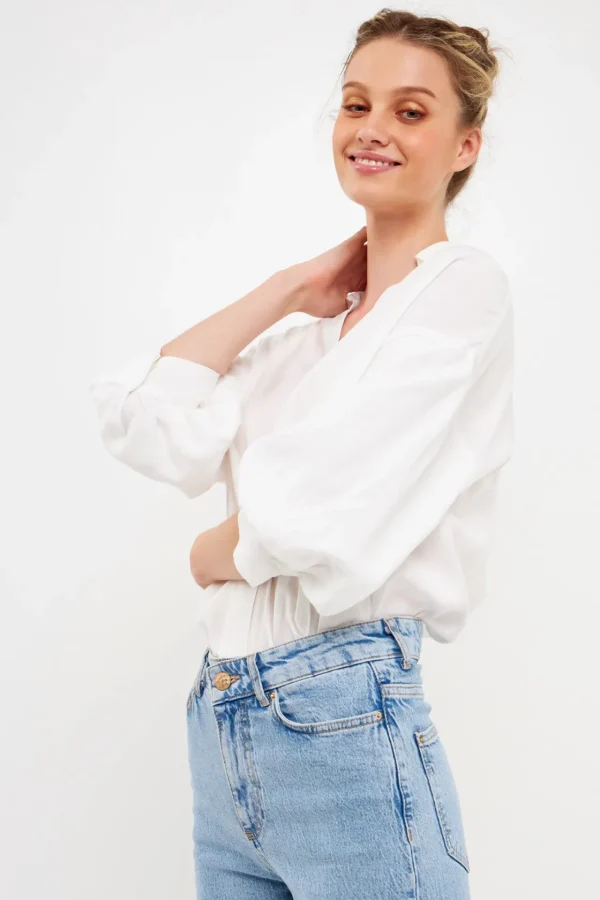 ENGLISH FACTORY Shirts & Blouses*- V-Neckline Drop Shoulder Blouse WHITE