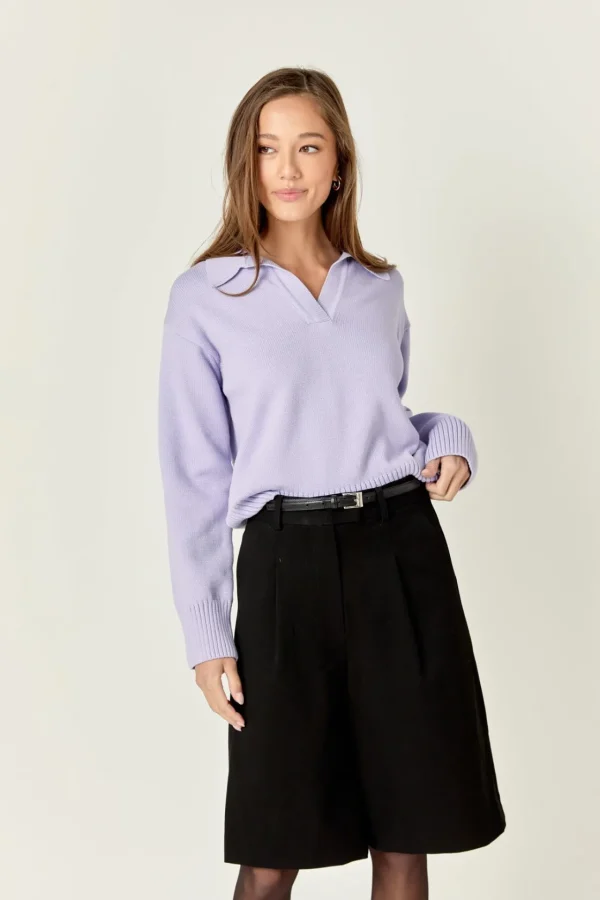 ENGLISH FACTORY Sweaters & Knits | Tops*- V-neckline with Collar Sweater