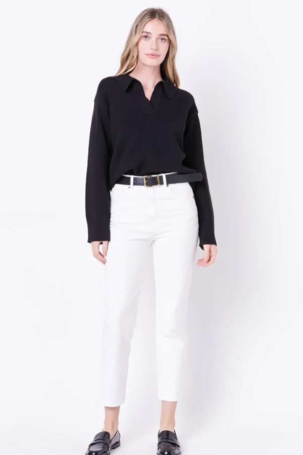 ENGLISH FACTORY Sweaters & Knits | Tops*- V-neckline with Collar Sweater