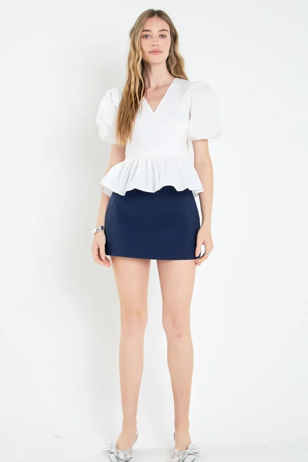 ENGLISH FACTORY Tops*- V-neckline Puff Sleeve Top
