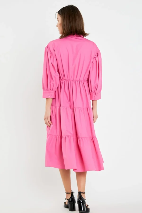ENGLISH FACTORY Puff Sleeve | Tops*- V-neckline Puff Sleeve Midi Dress