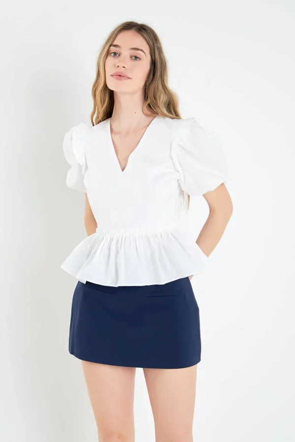 ENGLISH FACTORY Tops*- V-neckline Puff Sleeve Top