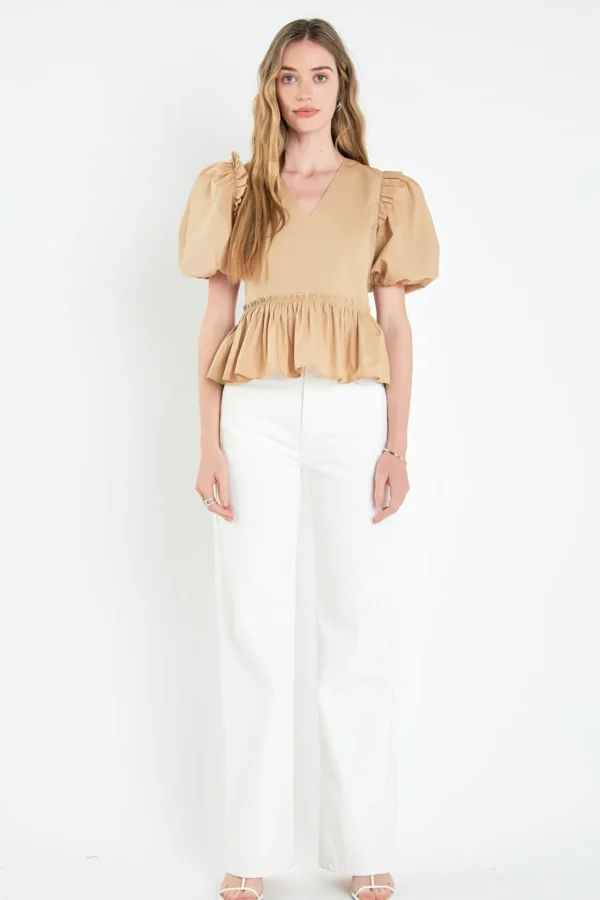 ENGLISH FACTORY Tops*- V-neckline Puff Sleeve Top