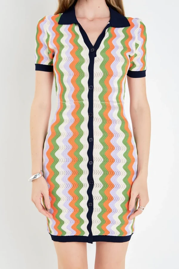 ENGLISH FACTORY Tops*- Wavy Stripes Knit Mini Dress MULTI