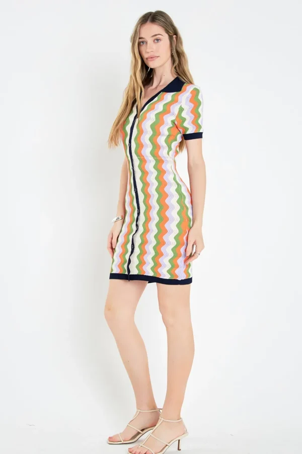 ENGLISH FACTORY Tops*- Wavy Stripes Knit Mini Dress MULTI
