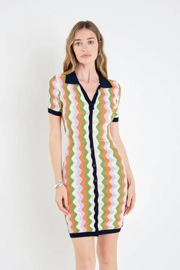 ENGLISH FACTORY Tops*- Wavy Stripes Knit Mini Dress MULTI