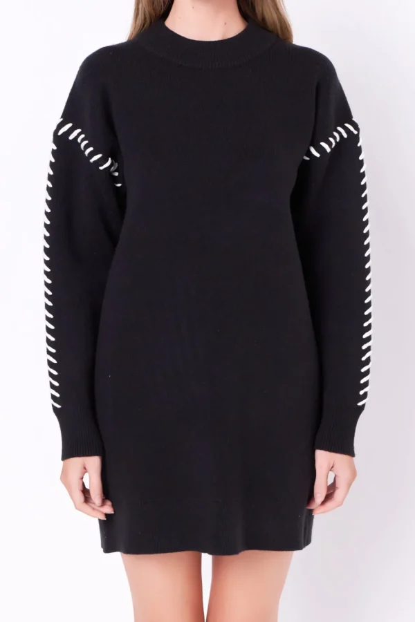 ENGLISH FACTORY Knit Dresses | Sweaters & Knits*- Whip Stitched Knit Mini Dress BLACK/IVORY