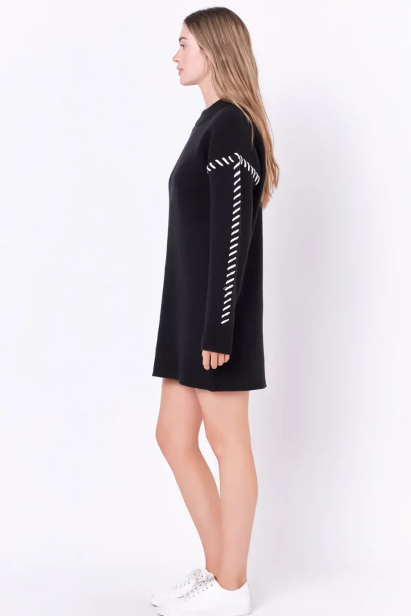 ENGLISH FACTORY Knit Dresses | Sweaters & Knits*- Whip Stitched Knit Mini Dress BLACK/IVORY