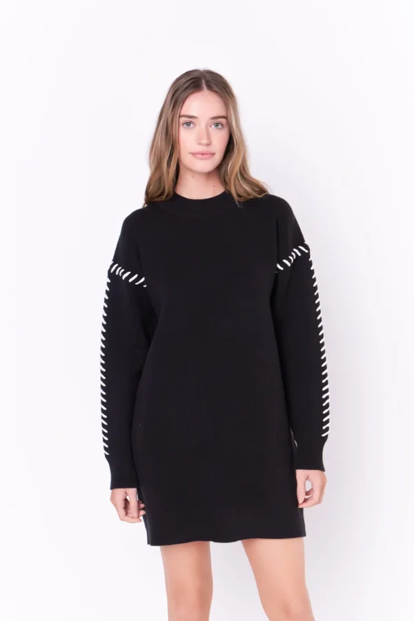 ENGLISH FACTORY Knit Dresses | Sweaters & Knits*- Whip Stitched Knit Mini Dress BLACK/IVORY
