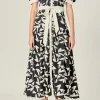 ENGLISH FACTORY Organza | Tops*- White and Black Printed Midi Dress IVORY/BLACK