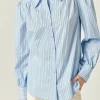 ENGLISH FACTORY Tops*- White Stripe Button Front Shirt in Powder Blue POWDERBLUE