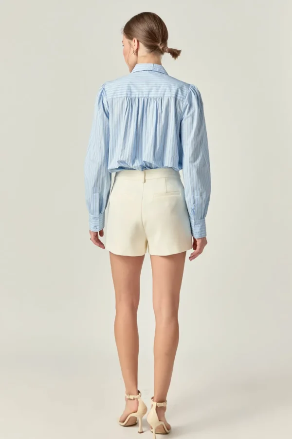 ENGLISH FACTORY Tops*- White Stripe Button Front Shirt in Powder Blue POWDERBLUE