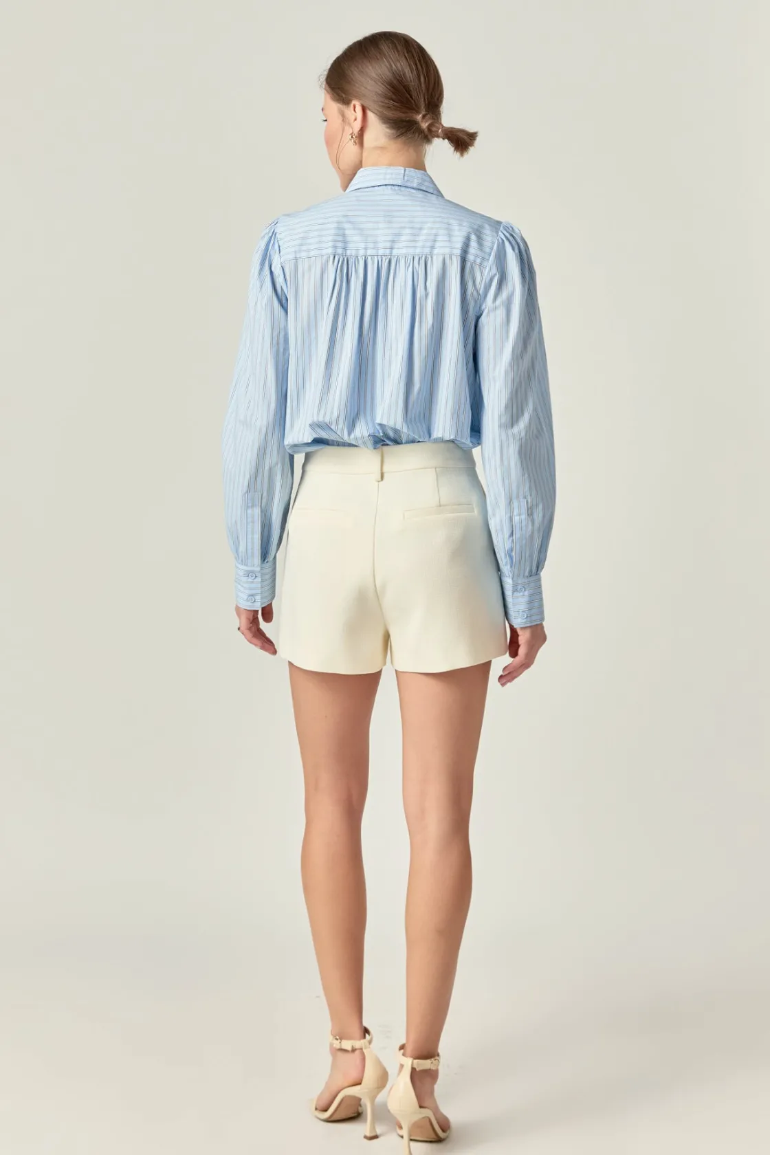 english_factory__white_st_2.webp ENGLISH FACTORY Tops*- White Stripe Button Front Shirt in Powder Blue POWDERBLUE