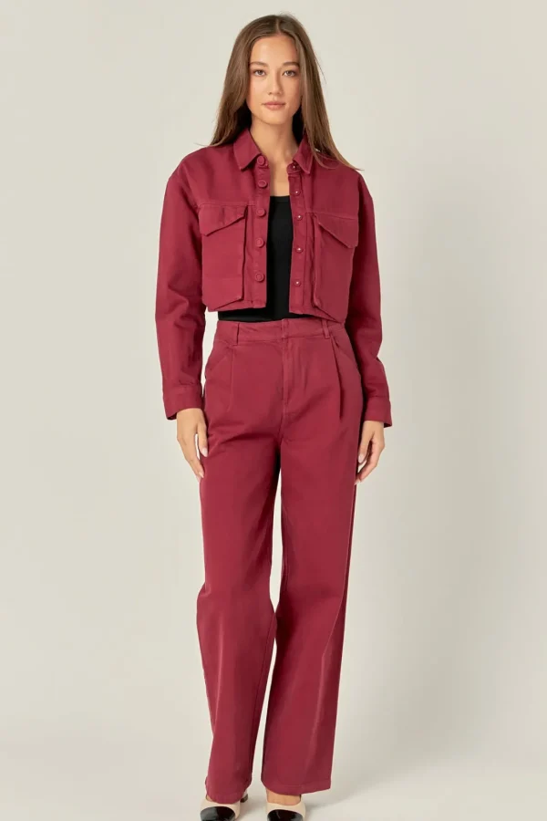 ENGLISH FACTORY Matching Sets | Pants*- Wide Leg High Waisted Pants BURGUNDY