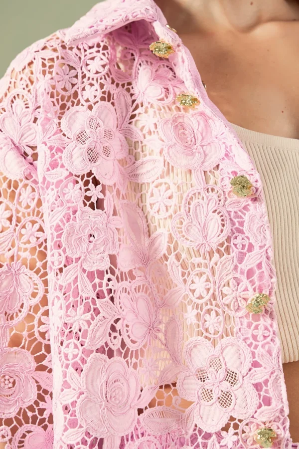 ENGLISH FACTORY Matching Sets | Shirts & Blouses*- Willow Floral Guipure Lace Oversized Shirt LILAC